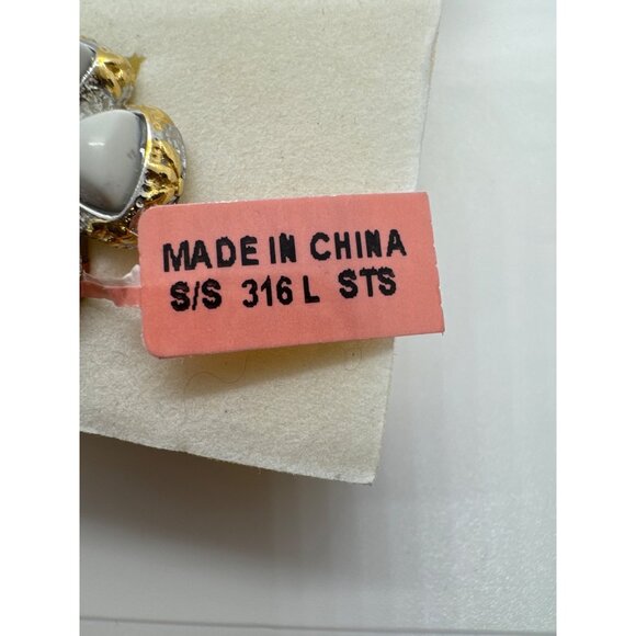 White Howlite Cross Ring Stainless Steel 316L Silver Gold Two Tone Statement - Picture 6 of 11